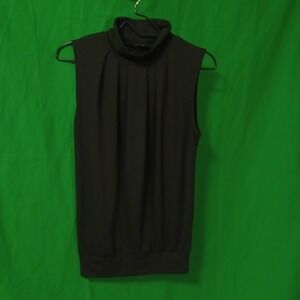 Shop Basic USA‎ Womens Black Pleated Mock Neck Sleeveless Blouse Top S P1899